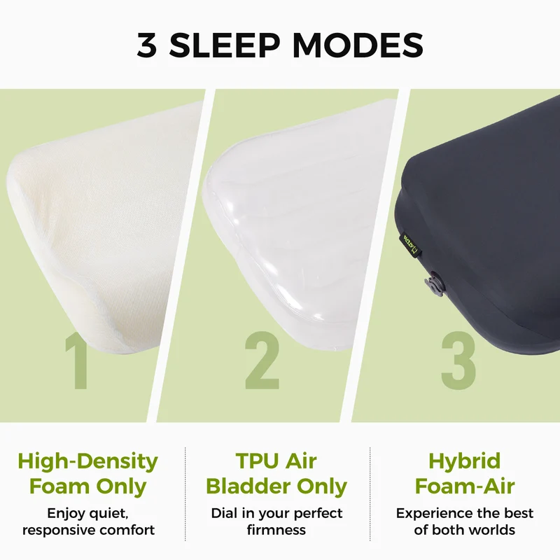 ATEPA Flex 10 Inflatable Camping Pillow, Hybrid Foam-Air Backpacking Pillow with Adjustable Height, Ergonomic Neck Support & Washable Cover