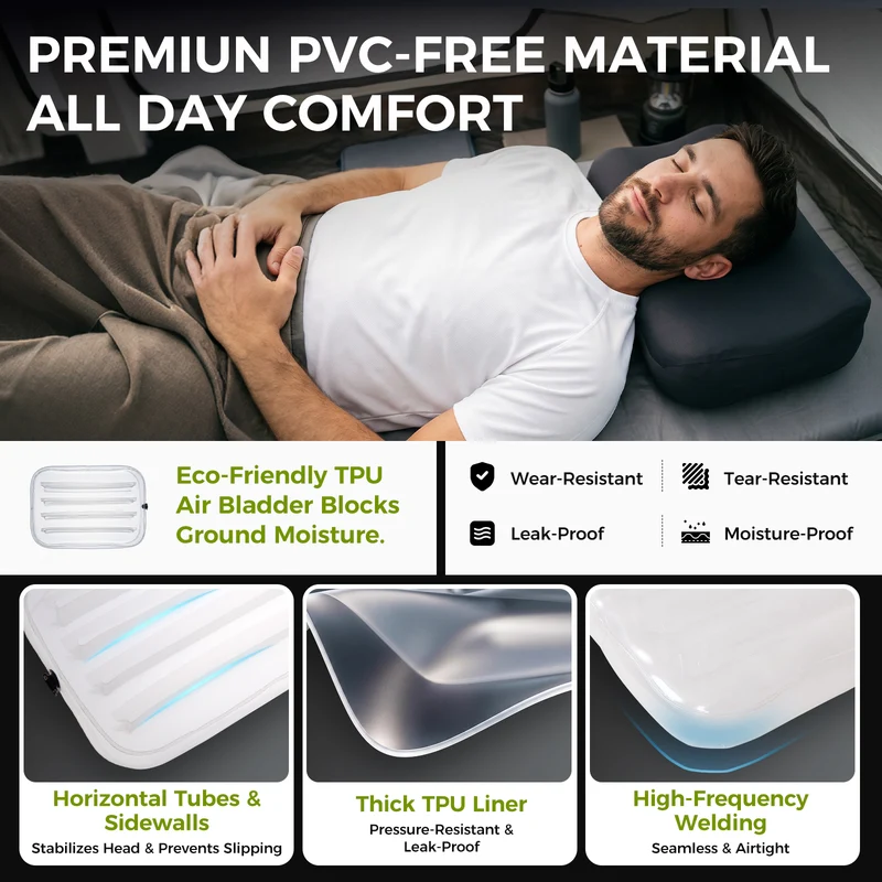 ATEPA Flex 10 Inflatable Camping Pillow, Hybrid Foam-Air Backpacking Pillow with Adjustable Height, Ergonomic Neck Support & Washable Cover