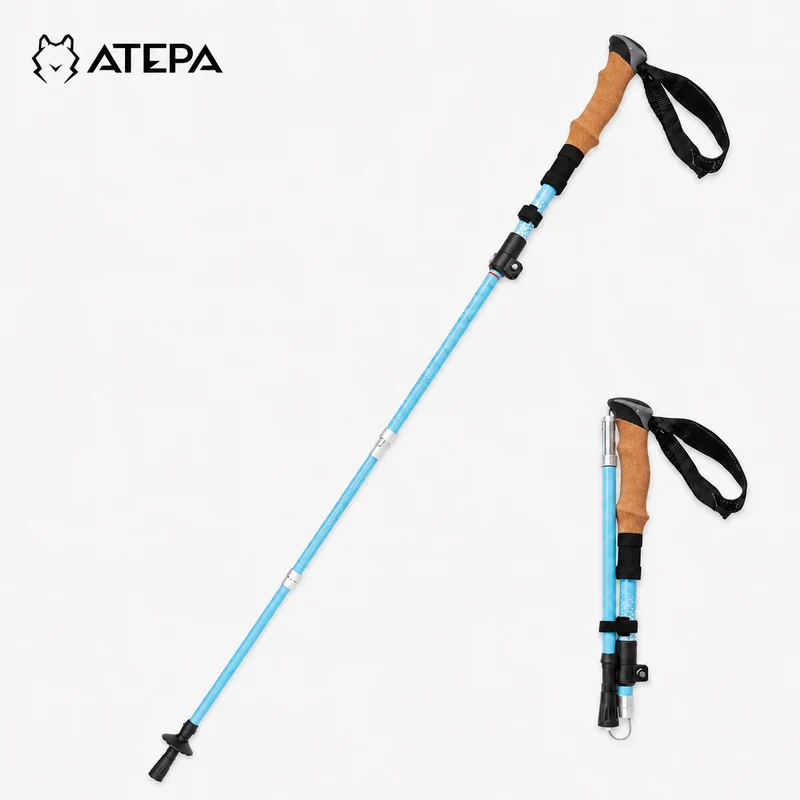 ATEPA FLYTREK Z1 Carbon Fiber Trekking Pole, 5-Section Folding Hiking Pole, 45.3-53.1" Adjustable, Cork EVA Grip, 8.1 oz, 15" Packed