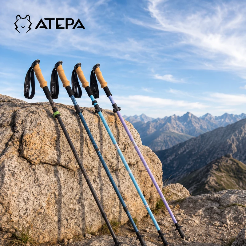 ATEPA FLYTREK Z1 Carbon Fiber Trekking Pole, 5-Section Folding Hiking Pole, 45.3-53.1" Adjustable, Cork EVA Grip, 8.1 oz, 15" Packed