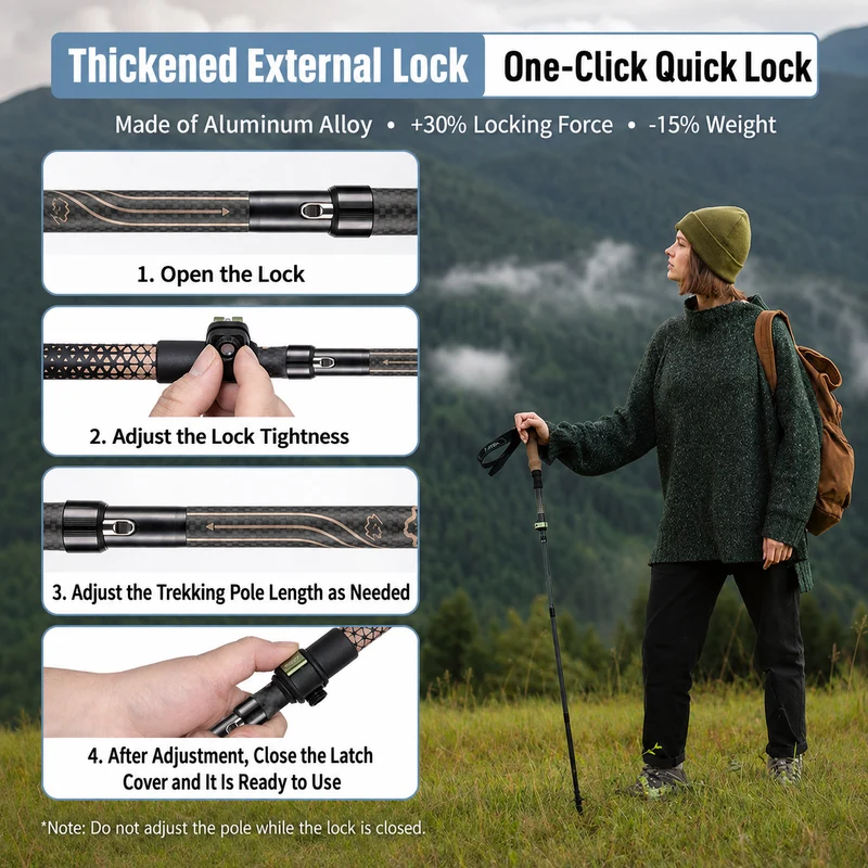 ATEPA FLYTREK Z1 Carbon Fiber Trekking Pole, 5-Section Folding Hiking Pole, 45.3-53.1" Adjustable, Cork EVA Grip, 8.1 oz, 15" Packed