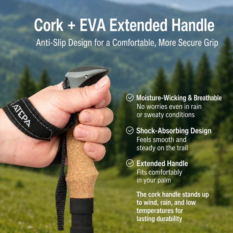 ATEPA FLYTREK Z1 Carbon Fiber Trekking Pole, 5-Section Folding Hiking Pole, 45.3-53.1" Adjustable, Cork EVA Grip, 8.1 oz, 15" Packed