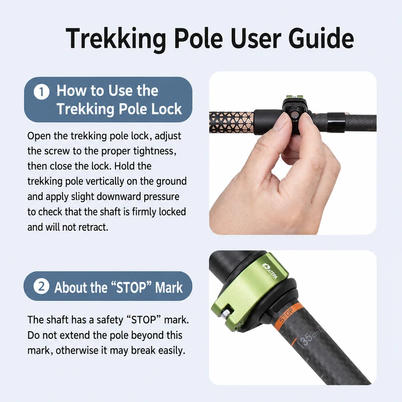 ATEPA FLYTREK Z1 Carbon Fiber Trekking Pole, 5-Section Folding Hiking Pole, 45.3-53.1" Adjustable, Cork EVA Grip, 8.1 oz, 15" Packed
