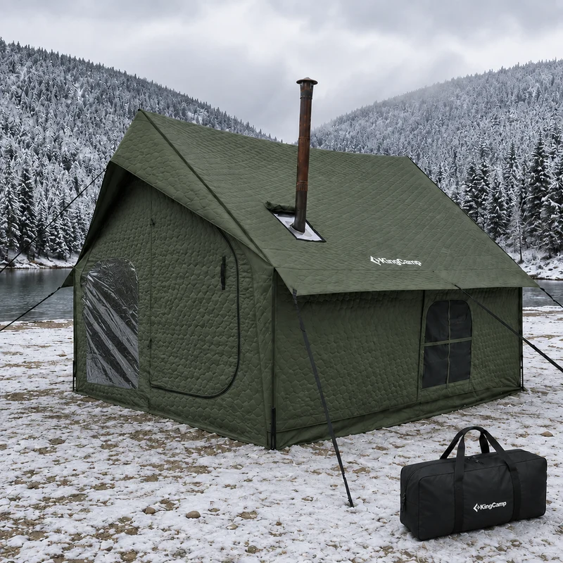 KingCamp SnowHouse 5 Insulated Hot Tent, 5-6 Person 4-Season Winter Camping Tent with Stove Jack, Removable Floor, Divider & Steel Frame