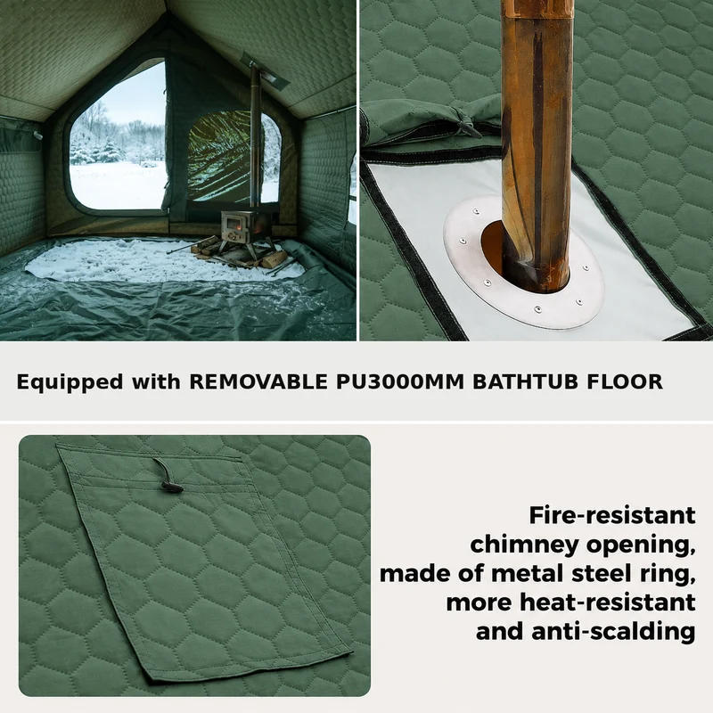 KingCamp SnowHouse 5 Insulated Hot Tent, 5-6 Person 4-Season Winter Camping Tent with Stove Jack, Removable Floor, Divider & Steel Frame