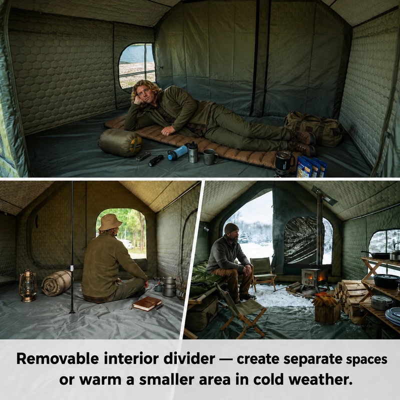 KingCamp SnowHouse 5 Insulated Hot Tent, 5-6 Person 4-Season Winter Camping Tent with Stove Jack, Removable Floor, Divider & Steel Frame