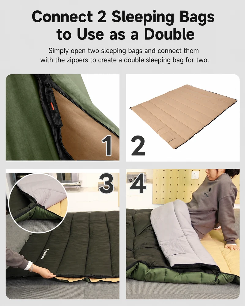 KingCamp Trippy 350 Camping Sleeping Bag, 41°F Comfort Lightweight Rectangular Sleeping Bag, Water-Resistant, Zip-Together Design with Carry Bag