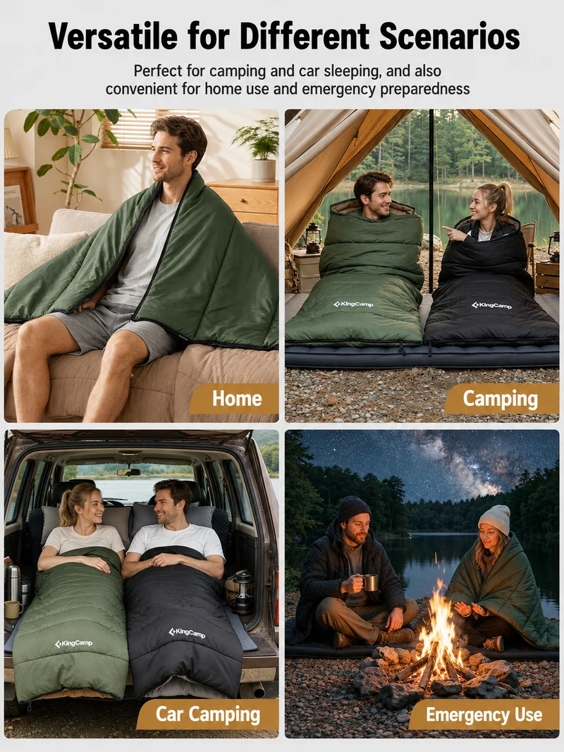 KingCamp Trippy 350 Camping Sleeping Bag, 41°F Comfort Lightweight Rectangular Sleeping Bag, Water-Resistant, Zip-Together Design with Carry Bag