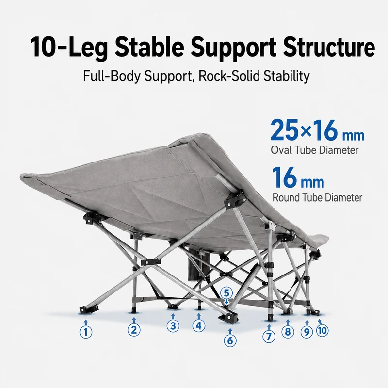 KingCamp Ravon C20 Folding Camping Cot, 400 lbs Heavy Duty Portable Sleeping Bed with Padded Headrest, 10-Leg Steel Frame & Side Pocket