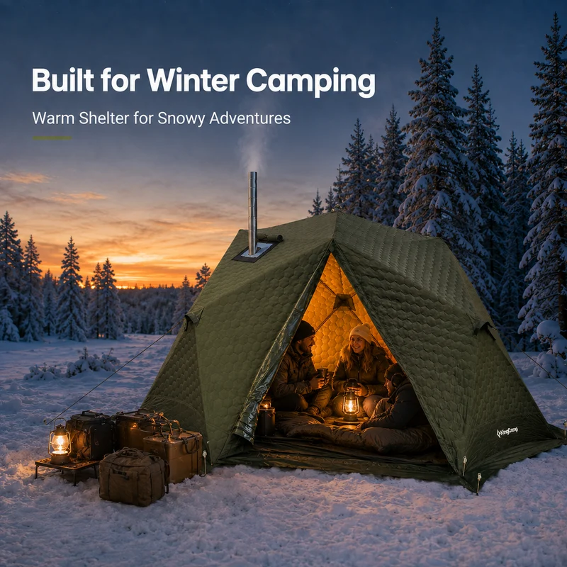 KingCamp SnowHouse X2 Insulated Hot Tent, 4-Season Winter Camping Tent with Stove Jack, Quick Setup, TPU Windows & Snow Support Pole