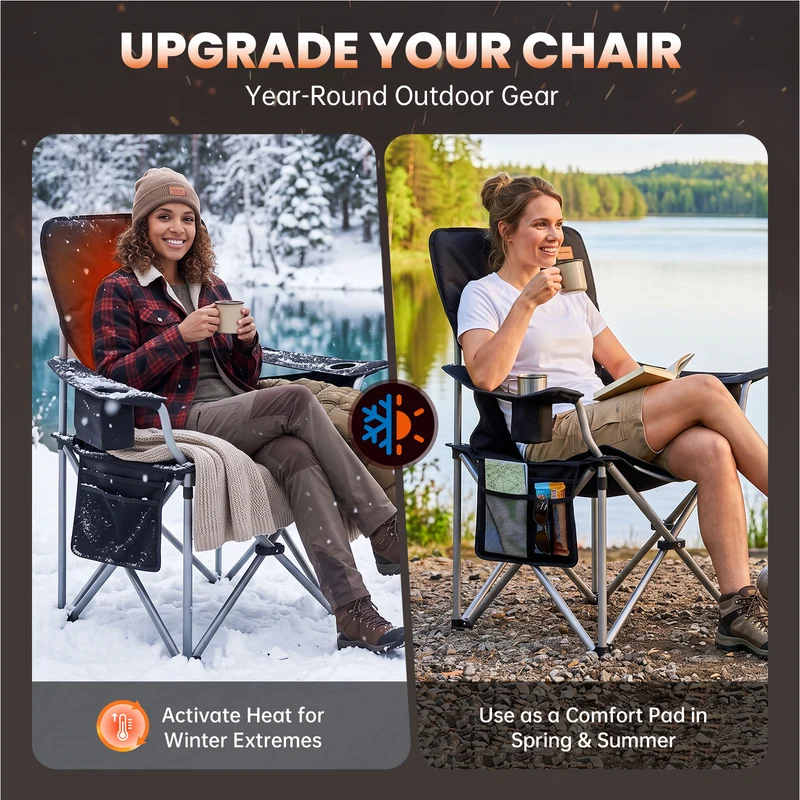 KingCamp Heated Seat Cushion for Camping Chair, Dual-Zone Heated Chair Pad with 3 Heat Settings, Full Back & Seat Coverage for Winter Camping