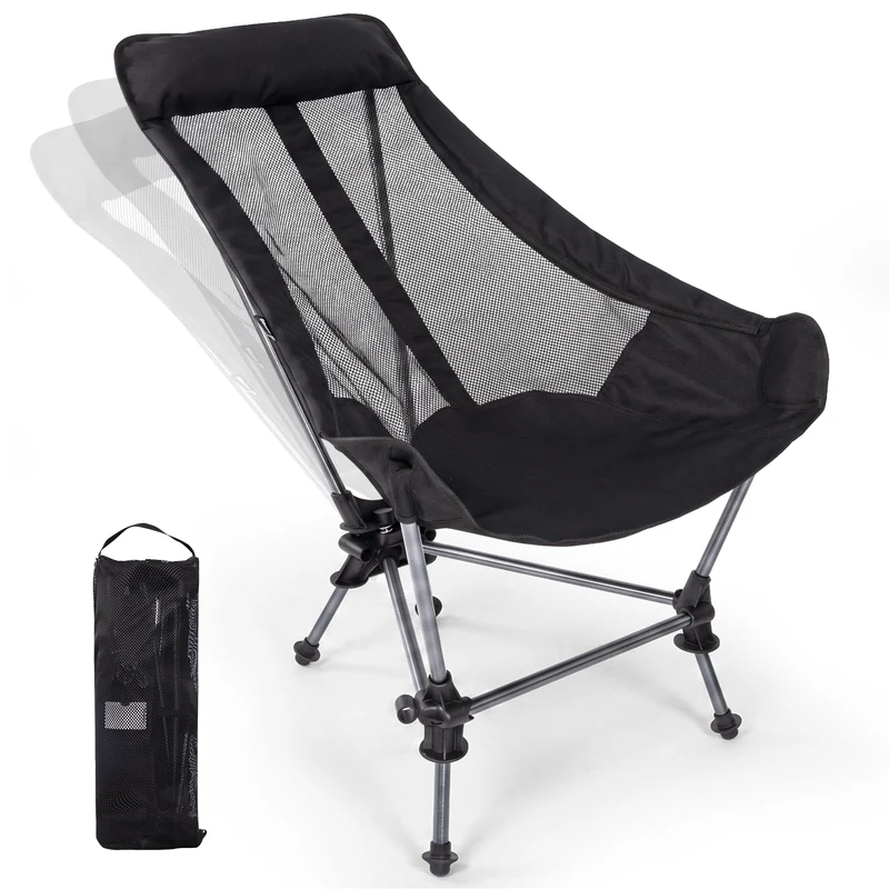 KingCamp High Back Camping Chair with Gentle Sway, 2-Height Adjustable Folding Chair, 330 lbs Capacity, Portable Aluminum Chair with Headrest