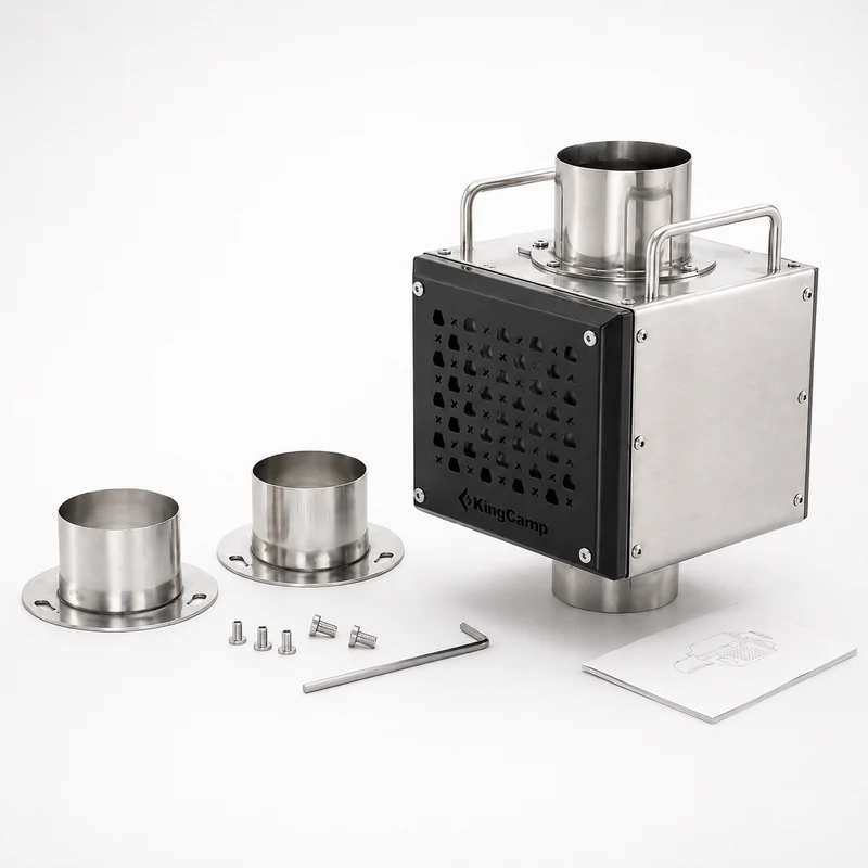 KingCamp Spark Arrestor for 70mm Stove Pipes, Stainless Steel Chimney Spark Suppressor with Secondary Airflow, Heat Shield & Adapters