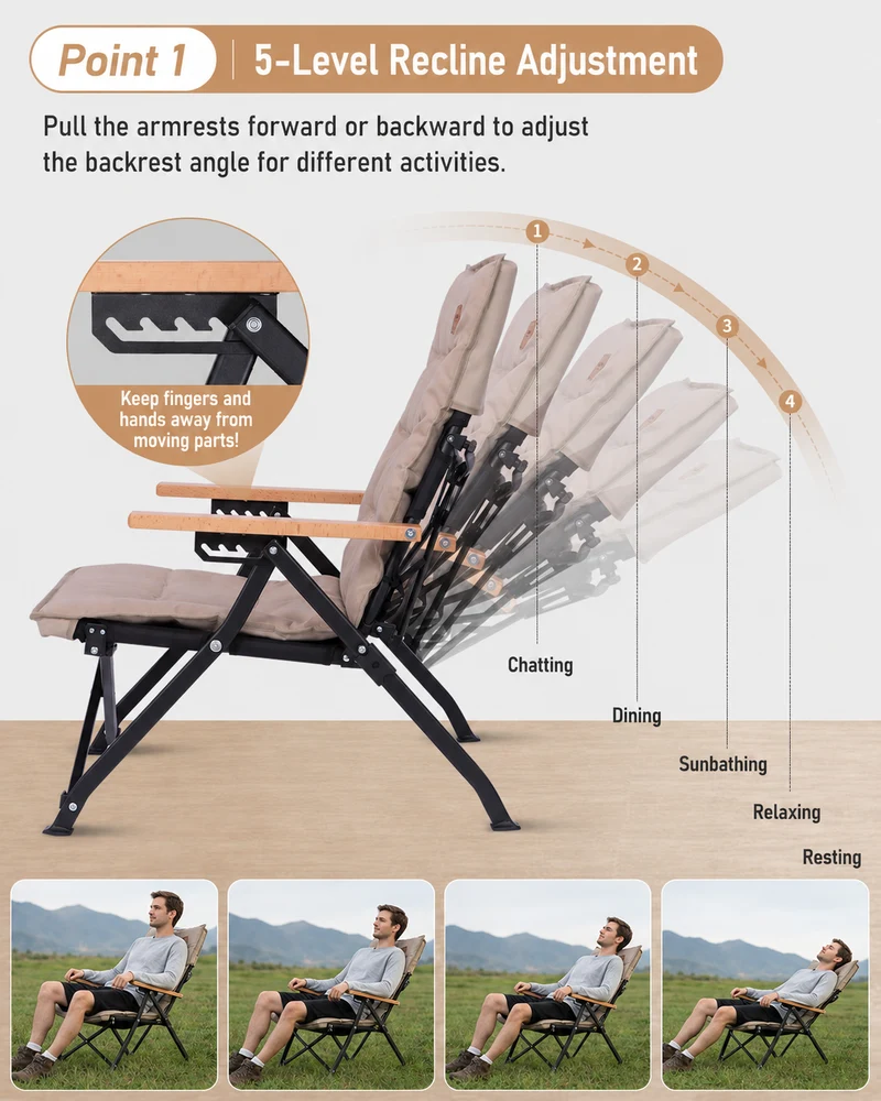 KingCamp MANGROVE C10 Folding Camping Chair | Multi-Position Recliner with Adjustable Backrest, 330lb Capacity