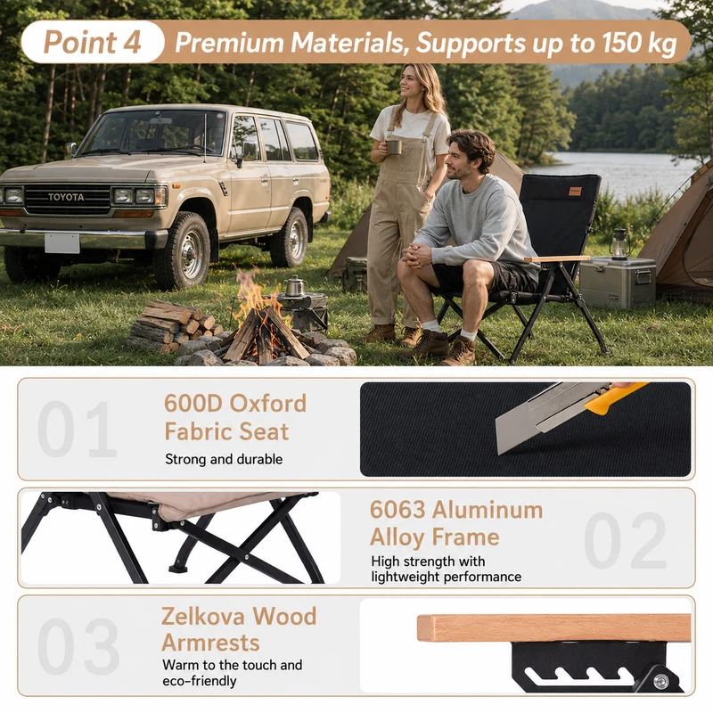 KingCamp MANGROVE C10 Folding Camping Chair | Multi-Position Recliner with Adjustable Backrest, 330lb Capacity