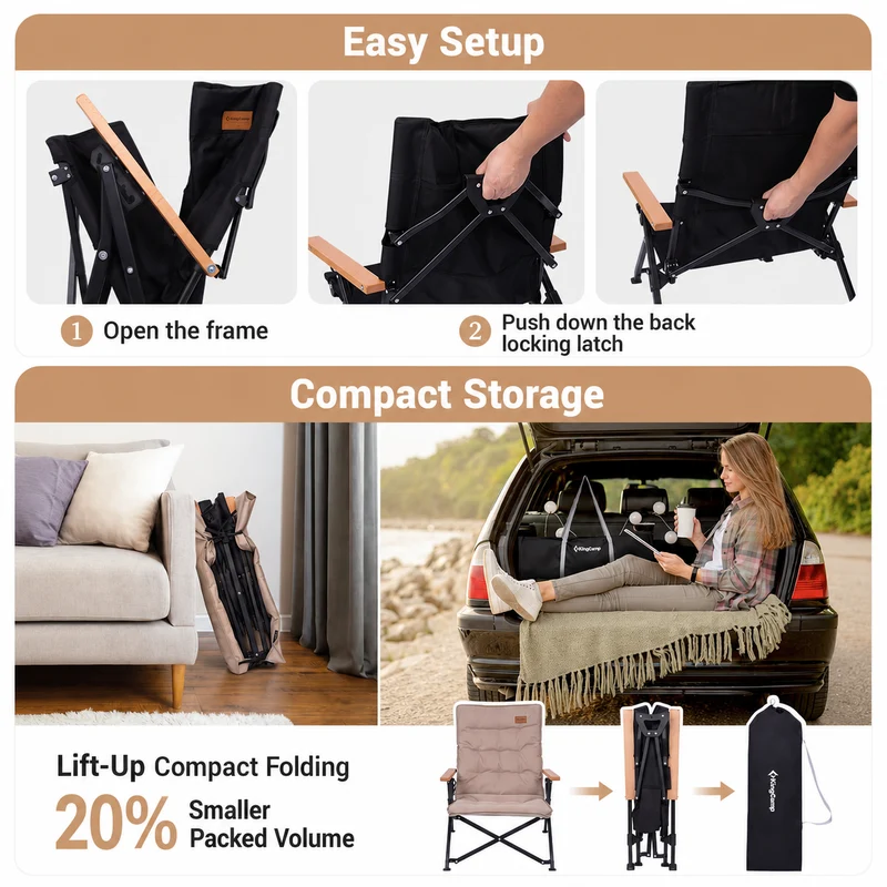 KingCamp MANGROVE C10 Folding Camping Chair | Multi-Position Recliner with Adjustable Backrest, 330lb Capacity