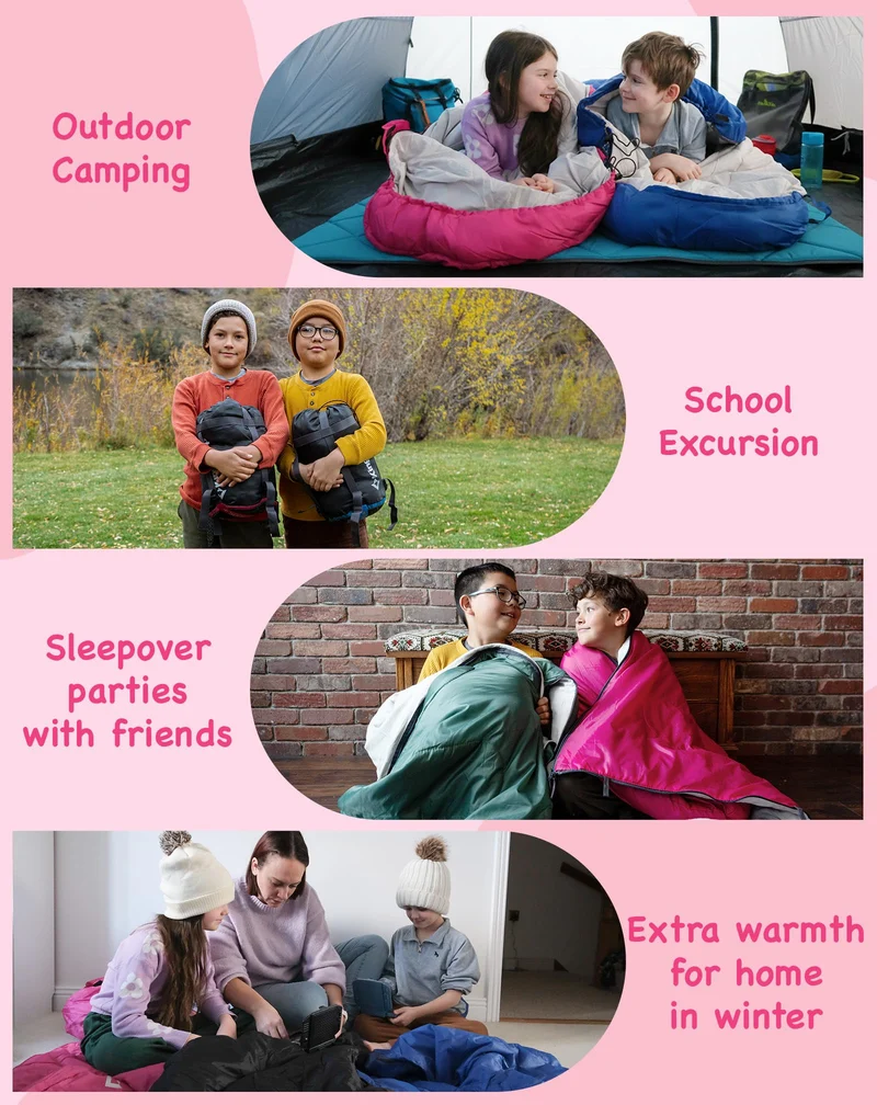 KingCamp Oasis 250S+ Kids Sleeping Bag, Hooded Youth Sleeping Bag for Camping, Soft Cotton Flannel Lining, 53.6°F Comfort, Compression Sack Included