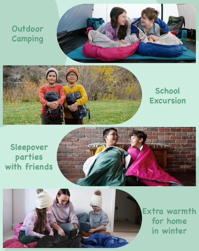 KingCamp Oasis 250S+ Kids Sleeping Bag, Hooded Youth Sleeping Bag for Camping, Soft Cotton Flannel Lining, 53.6°F Comfort, Compression Sack Included