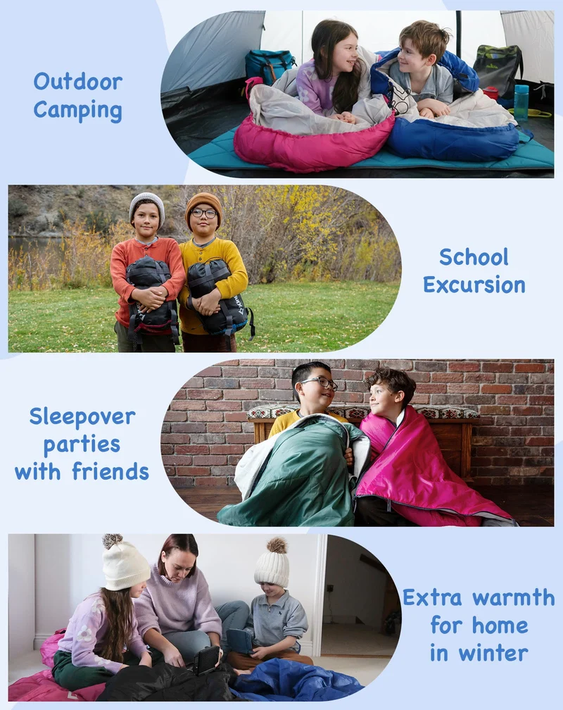 KingCamp Oasis 250S+ Kids Sleeping Bag, Hooded Youth Sleeping Bag for Camping, Soft Cotton Flannel Lining, 53.6°F Comfort, Compression Sack Included