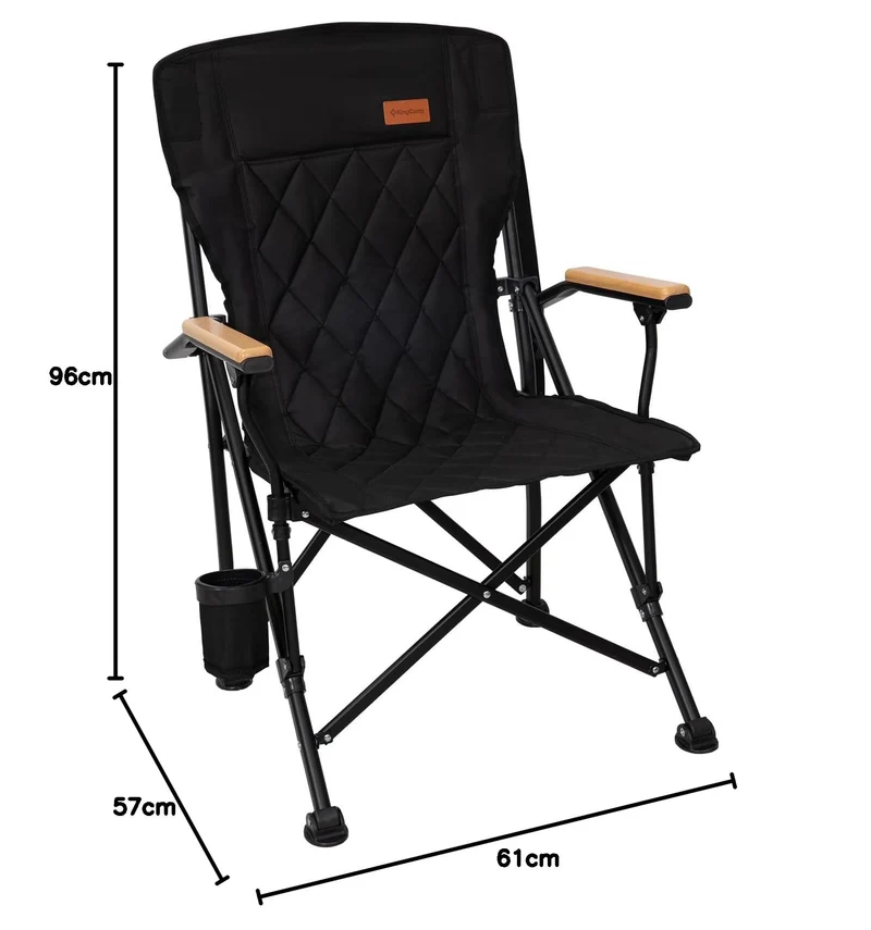 KingCamp GUAVA C00 Padded Folding Camping Chair, High Back Outdoor Armchair with Beech Wood Armrests, Cup Holder, Adjustable Feet & Carry Bag