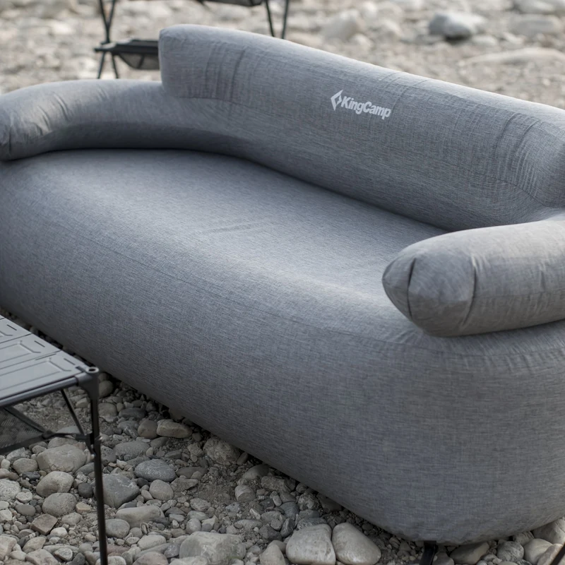 KingCamp SMASHING DUO 70 Double Inflatable Sofa, Grey 2-Person Outdoor Air Couch with 300D Cover, Foot Pump & Ground Stakes