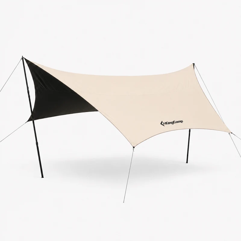 KingCamp Shield Hexa Tarp | 14.4ft x 14.4ft Blackout Sun Shelter with Hexagon Design, 210D Oxford Full Light-Blocking Canopy, PU3000mm Waterproof