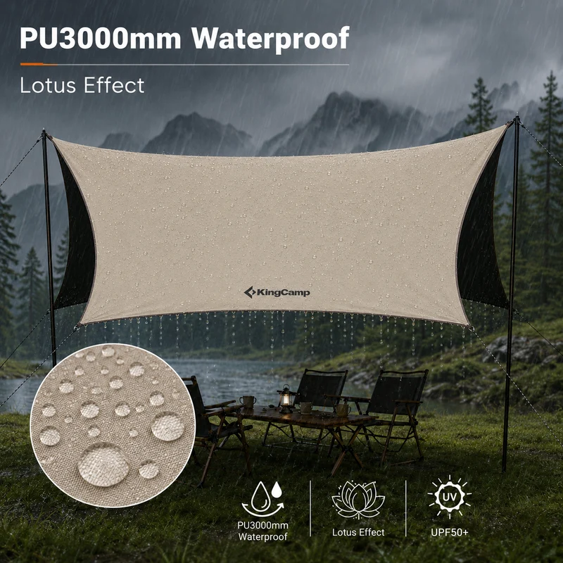 KingCamp Shield Hexa Tarp | 14.4ft x 14.4ft Blackout Sun Shelter with Hexagon Design, 210D Oxford Full Light-Blocking Canopy, PU3000mm Waterproof