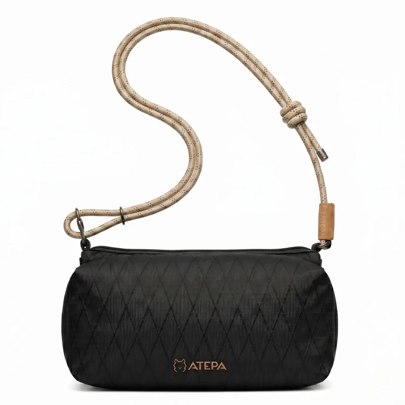 ATEPA Rugged Mini Trail Sling Bag, 210D Ripstop Nylon Crossbody Pouch with Rope Strap, Dual Compartments & Bungee Storage