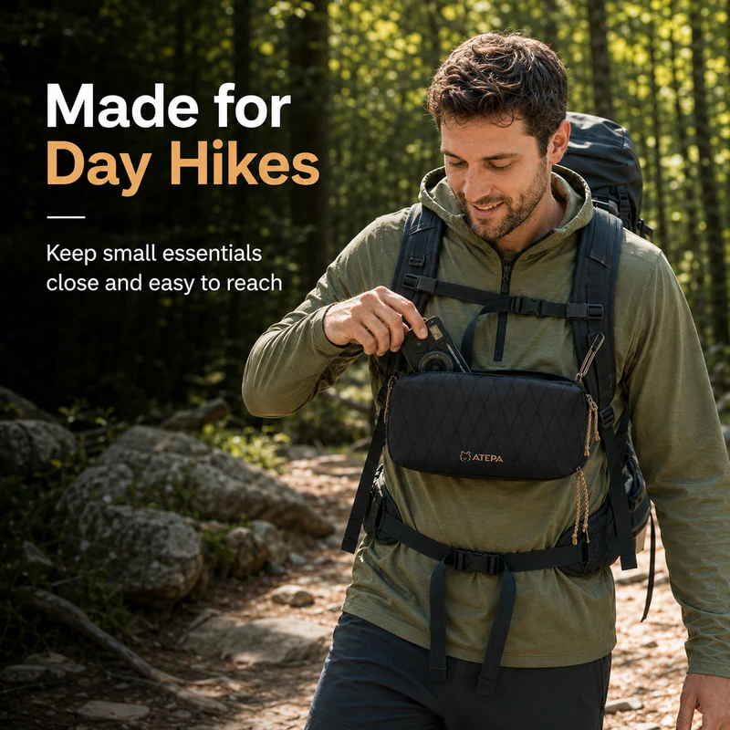 ATEPA Rugged Mini Trail Sling Bag, 210D Ripstop Nylon Crossbody Pouch with Rope Strap, Dual Compartments & Bungee Storage