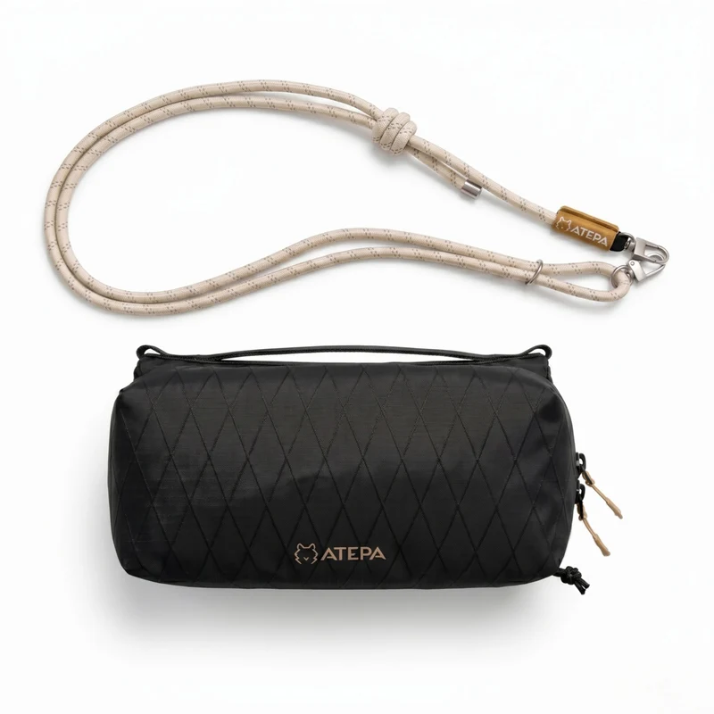 ATEPA Rugged Mini Trail Sling Bag, 210D Ripstop Nylon Crossbody Pouch with Rope Strap, Dual Compartments & Bungee Storage