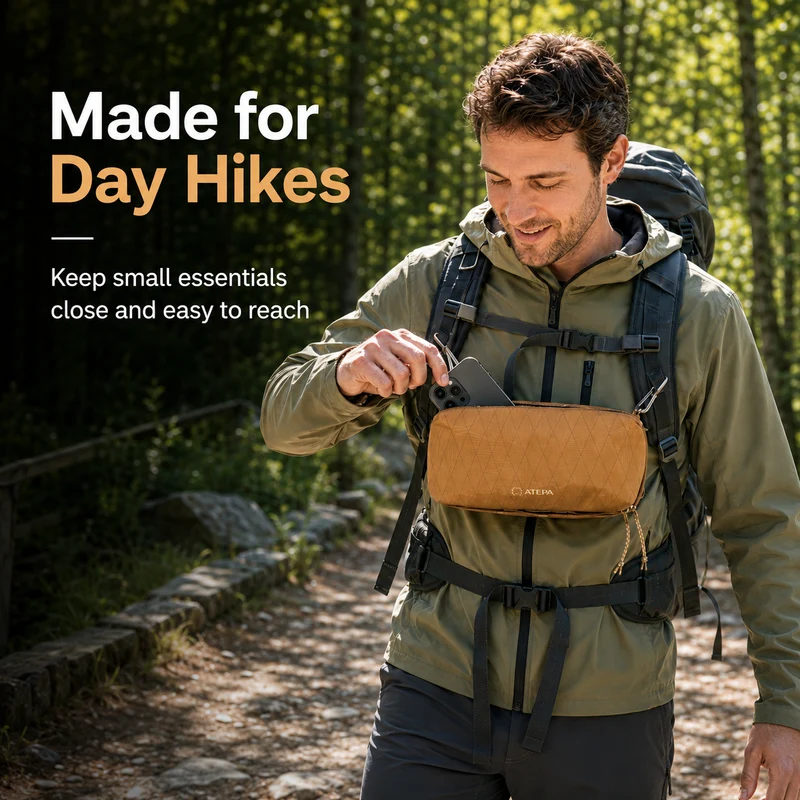 ATEPA Rugged Mini Trail Sling Bag, 210D Ripstop Nylon Crossbody Pouch with Rope Strap, Dual Compartments & Bungee Storage