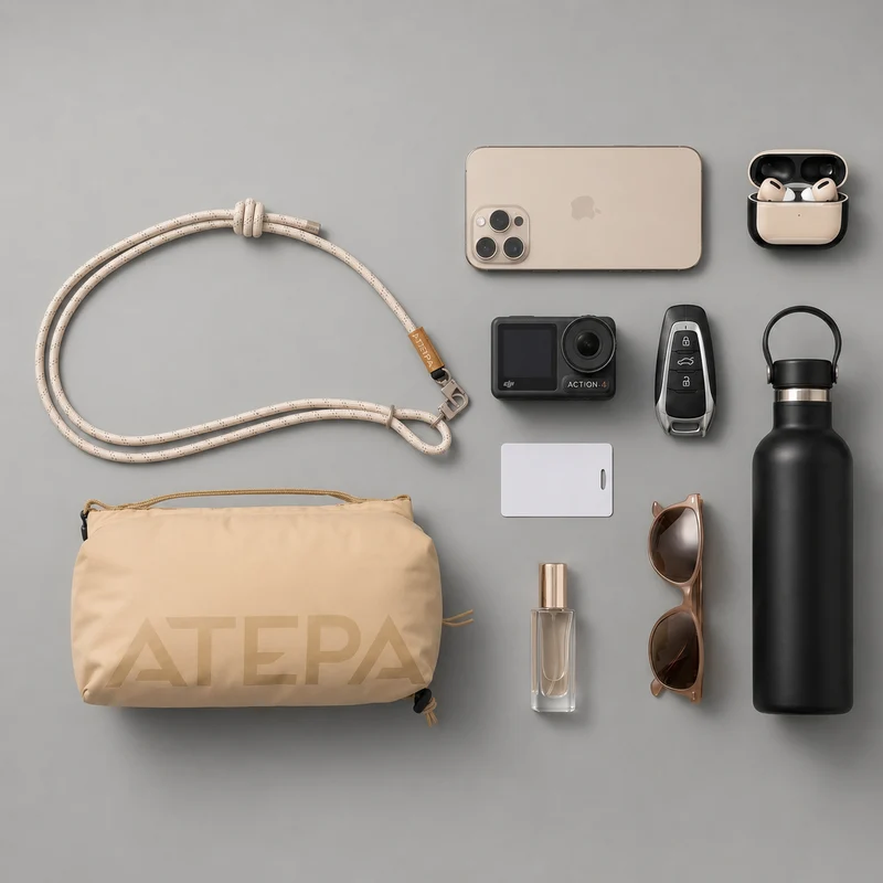 ATEPA Mini Trail Sling Bag, Unisex Lightweight Crossbody Pouch with Rope Strap, Dual Compartments & Bungee Storage
