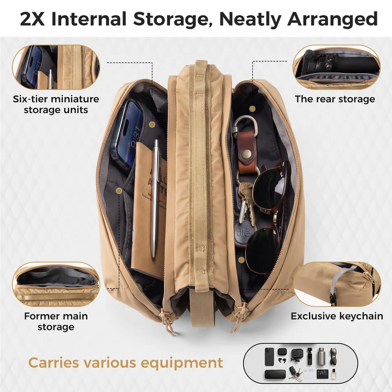 ATEPA Mini Trail Sling Bag, Unisex Lightweight Crossbody Pouch with Rope Strap, Dual Compartments & Bungee Storage