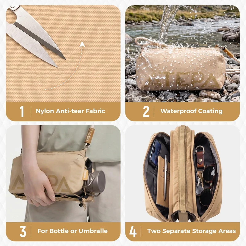 ATEPA Mini Trail Sling Bag, Unisex Lightweight Crossbody Pouch with Rope Strap, Dual Compartments & Bungee Storage