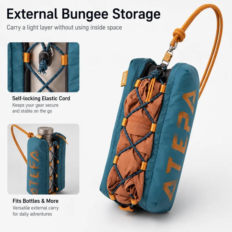 ATEPA Mini Trail Sling Bag, Unisex Lightweight Crossbody Pouch with Rope Strap, Dual Compartments & Bungee Storage