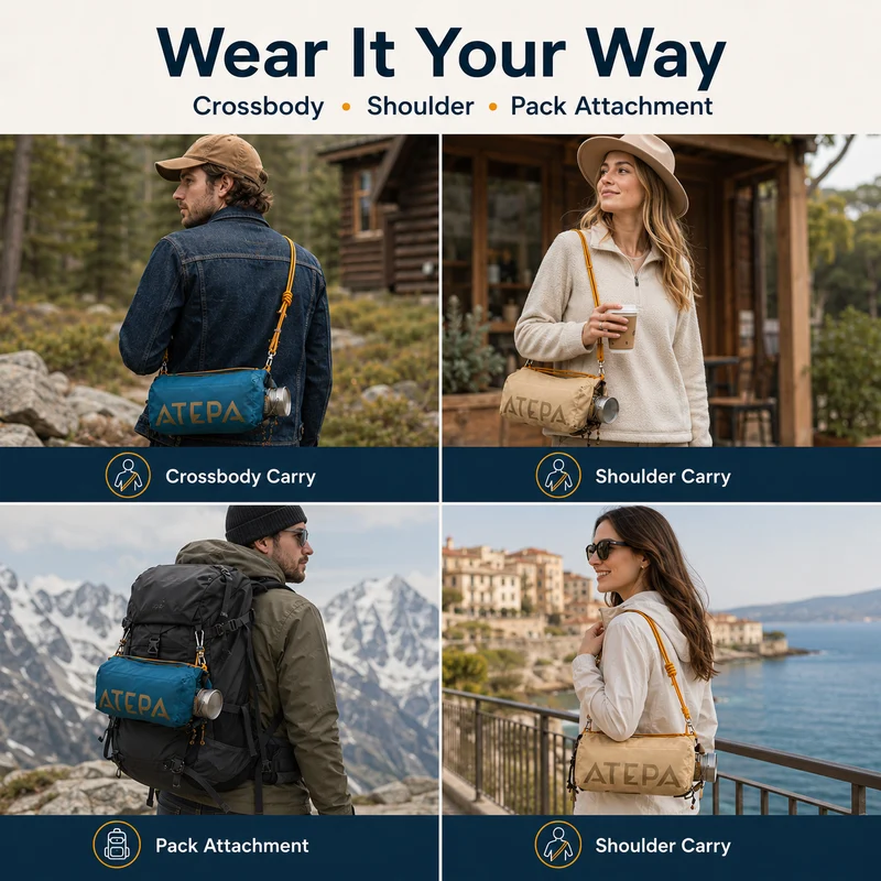 ATEPA Mini Trail Sling Bag, Unisex Lightweight Crossbody Pouch with Rope Strap, Dual Compartments & Bungee Storage