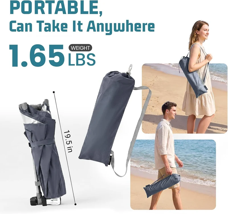 HoverShade Clip-On Umbrella for Beach Chairs, UPF 50+ Adjustable Chair Shade with Clamp, 360° Rotating Canopy & Carry Bag