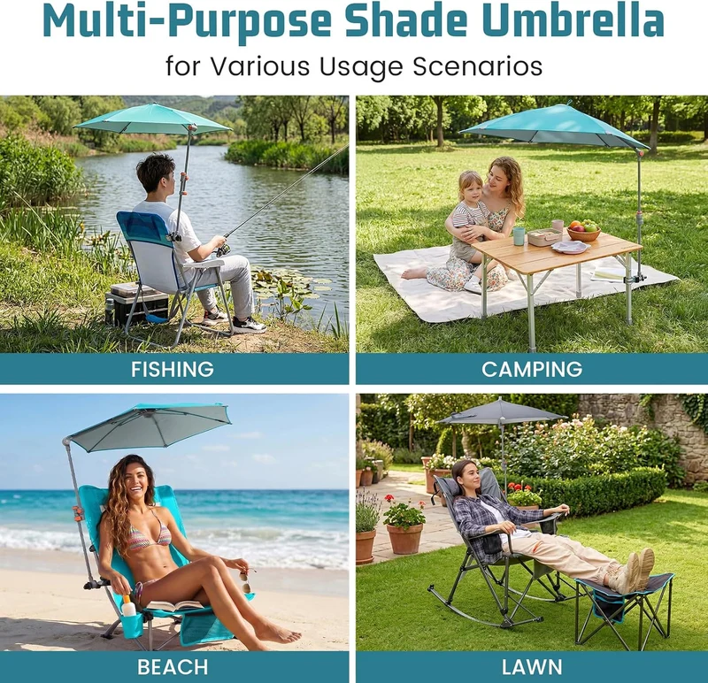 HoverShade Clip-On Umbrella for Beach Chairs, UPF 50+ Adjustable Chair Shade with Clamp, 360° Rotating Canopy & Carry Bag