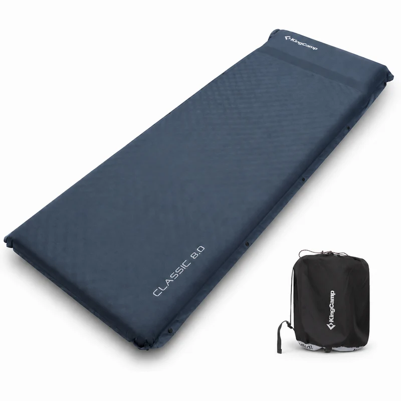 KingCamp CLASSIC 8.0 Self-Inflating Sleeping Pad, 3.15" Thick 4-Season Camping Mattress with Pillow, R-Value 9.8