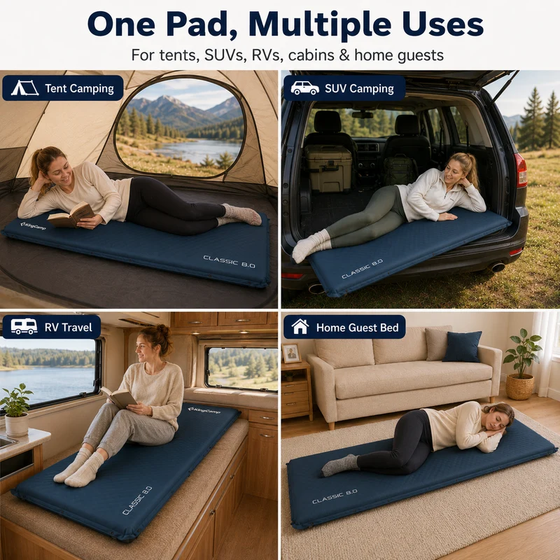 KingCamp CLASSIC 8.0 Self-Inflating Sleeping Pad, 3.15" Thick 4-Season Camping Mattress with Pillow, R-Value 9.8