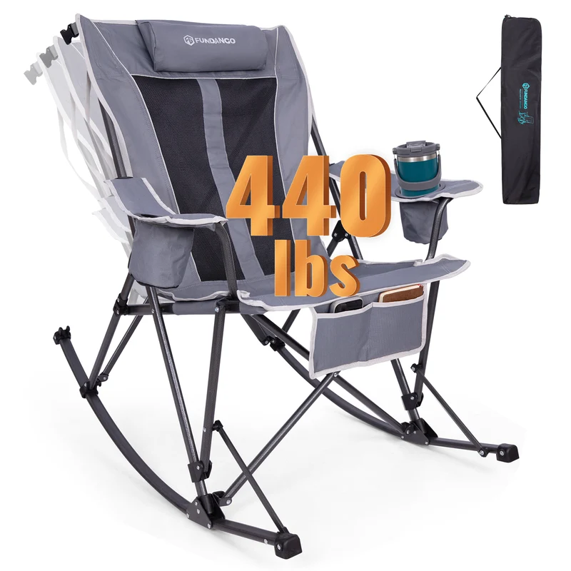 FUNDANGO SunsetHaven 3D Mesh L Portable Rocking Camp Chair | High-Back Padded Rocker with Breathable 3D Mesh, 440lb Capacity