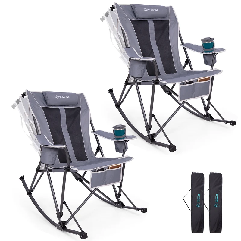 FUNDANGO SunsetHaven 3D Mesh L Portable Rocking Camp Chair | High-Back Padded Rocker with Breathable 3D Mesh, 440lb Capacity
