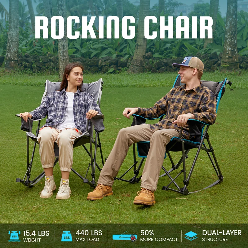 FUNDANGO SunsetHaven 3D Mesh L Portable Rocking Camp Chair | High-Back Padded Rocker with Breathable 3D Mesh, 440lb Capacity