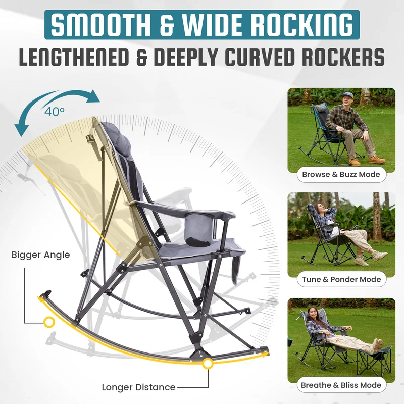 FUNDANGO SunsetHaven 3D Mesh L Portable Rocking Camp Chair | High-Back Padded Rocker with Breathable 3D Mesh, 440lb Capacity