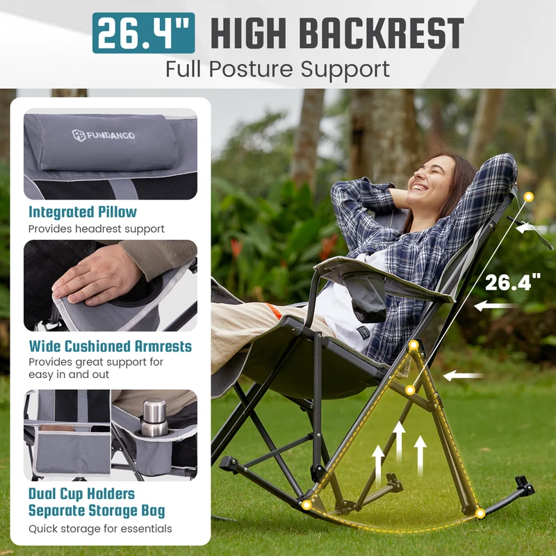 FUNDANGO SunsetHaven 3D Mesh L Portable Rocking Camp Chair | High-Back Padded Rocker with Breathable 3D Mesh, 440lb Capacity