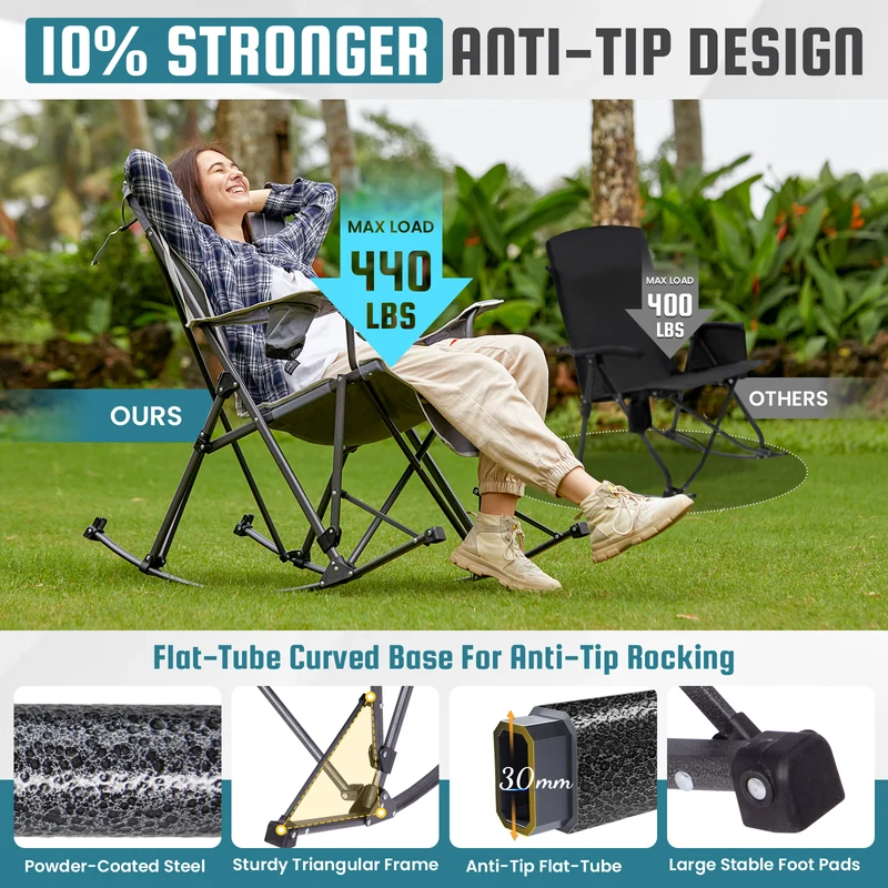 FUNDANGO SunsetHaven 3D Mesh L Portable Rocking Camp Chair | High-Back Padded Rocker with Breathable 3D Mesh, 440lb Capacity