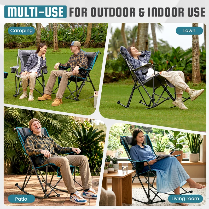 FUNDANGO SunsetHaven 3D Mesh L Portable Rocking Camp Chair | High-Back Padded Rocker with Breathable 3D Mesh, 440lb Capacity