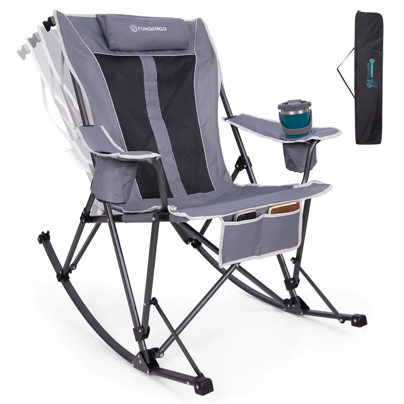 FUNDANGO SunsetHaven 3D Mesh L Portable Rocking Camp Chair | High-Back Padded Rocker with Breathable 3D Mesh, 440lb Capacity