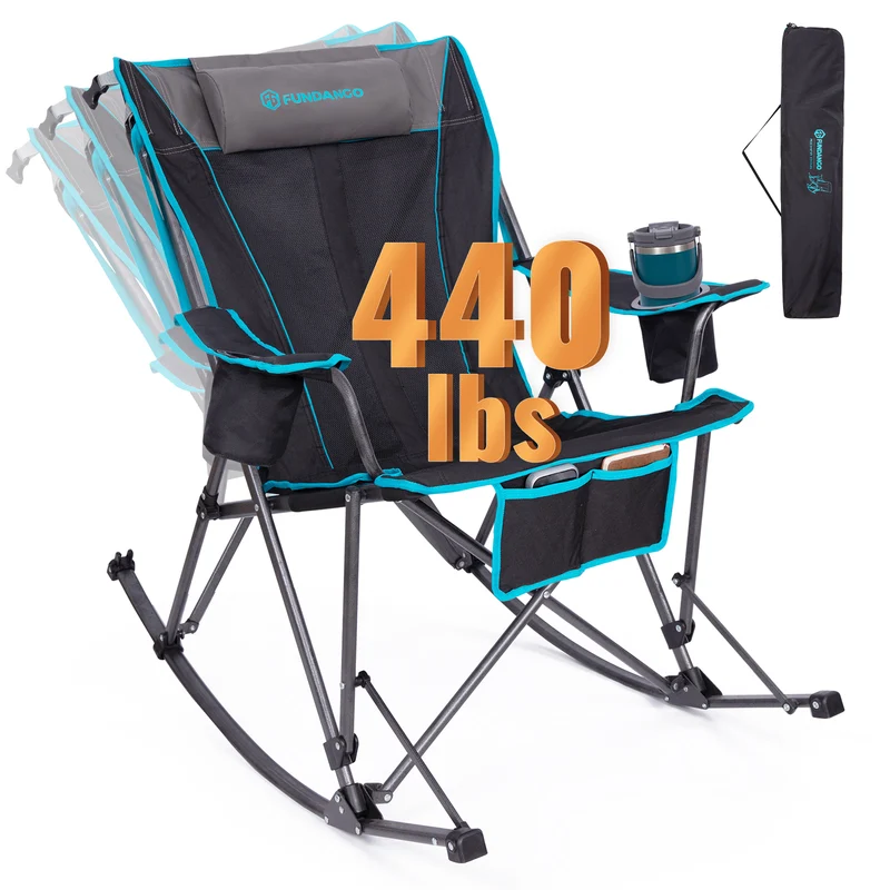 FUNDANGO SunsetHaven 3D Mesh L Portable Rocking Camp Chair | High-Back Padded Rocker with Breathable 3D Mesh, 440lb Capacity