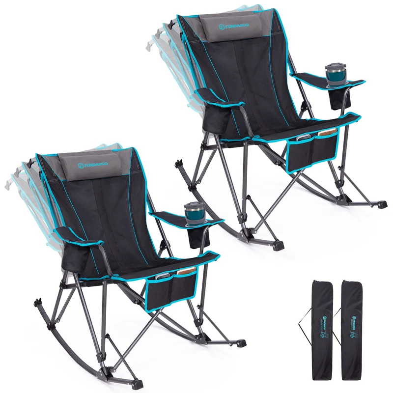 FUNDANGO SunsetHaven 3D Mesh L Portable Rocking Camp Chair | High-Back Padded Rocker with Breathable 3D Mesh, 440lb Capacity